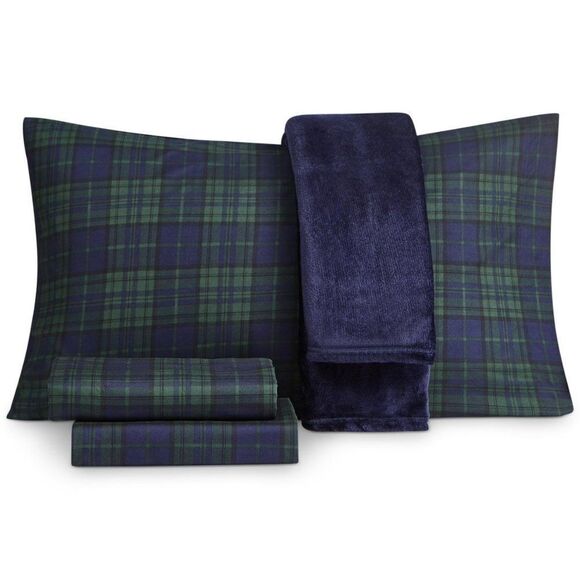 Jessica Sanders Holiday Printed 4-Pc. Sheet Set, Full Navy Tartan - Picture 1 of 1